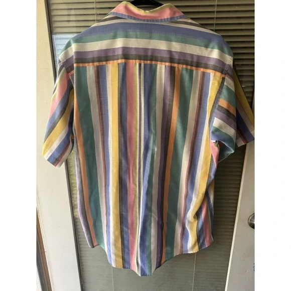 Vintage 90's Striped Career Club Shirt Collared Colorful Size L - Picture 2 of 4